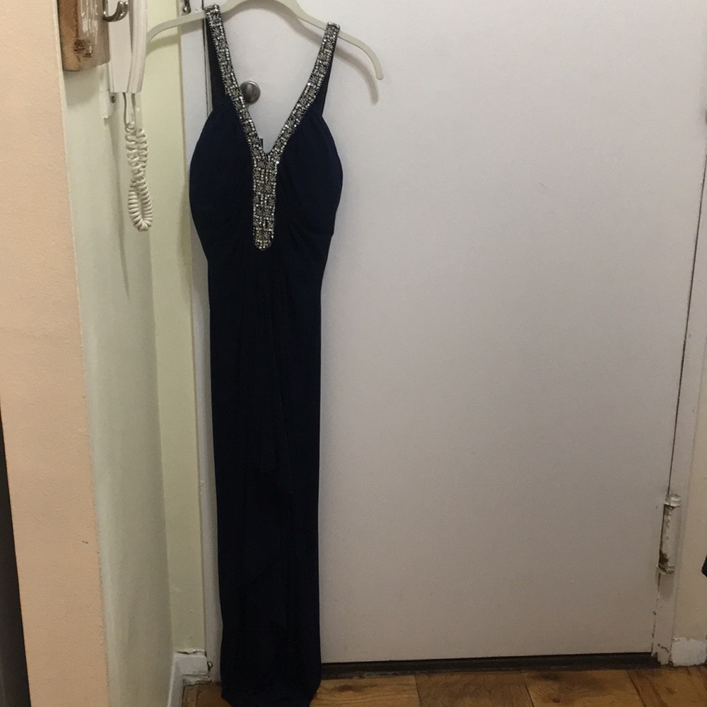 JS Boutique long navy dress with heading